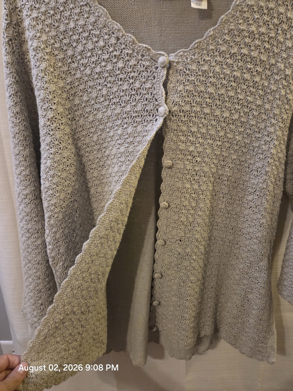 Textured Tan Button-Front Knit Cardigan - Picture 5 of 6